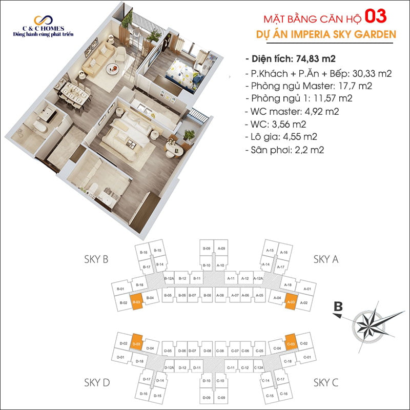 Mặt bằng căn 03 tòa A chung cư Imperia Sky Garden