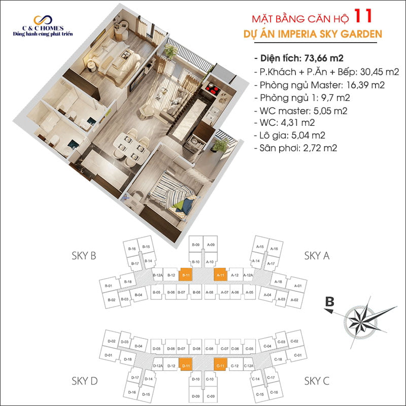 Mặt bằng căn 11 chung cư Imperia Sky Garden